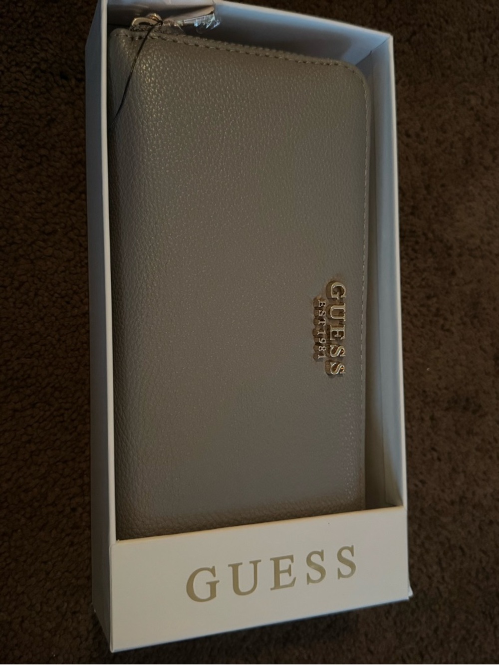 GUESS Zip-Around Wallet in Taupe with Gold Logo